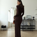 Fashion cross-border fall and winternew arrival women's fashionsexy high slit strap hot girl high collar silm hip-hugging dress