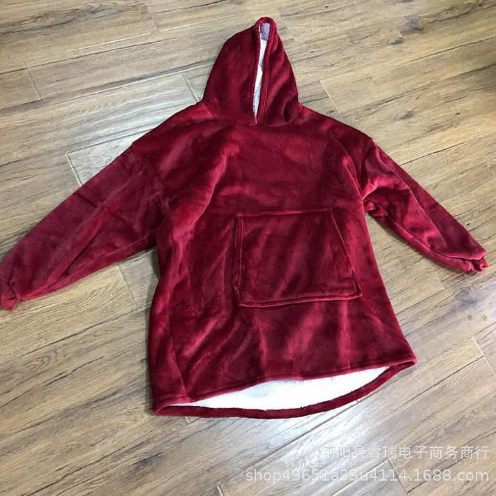 Outdoor cold-proof coral velvet pajamas pullover fleece jacket hooded lazy tv blanket nightgown pullover tv blanket
