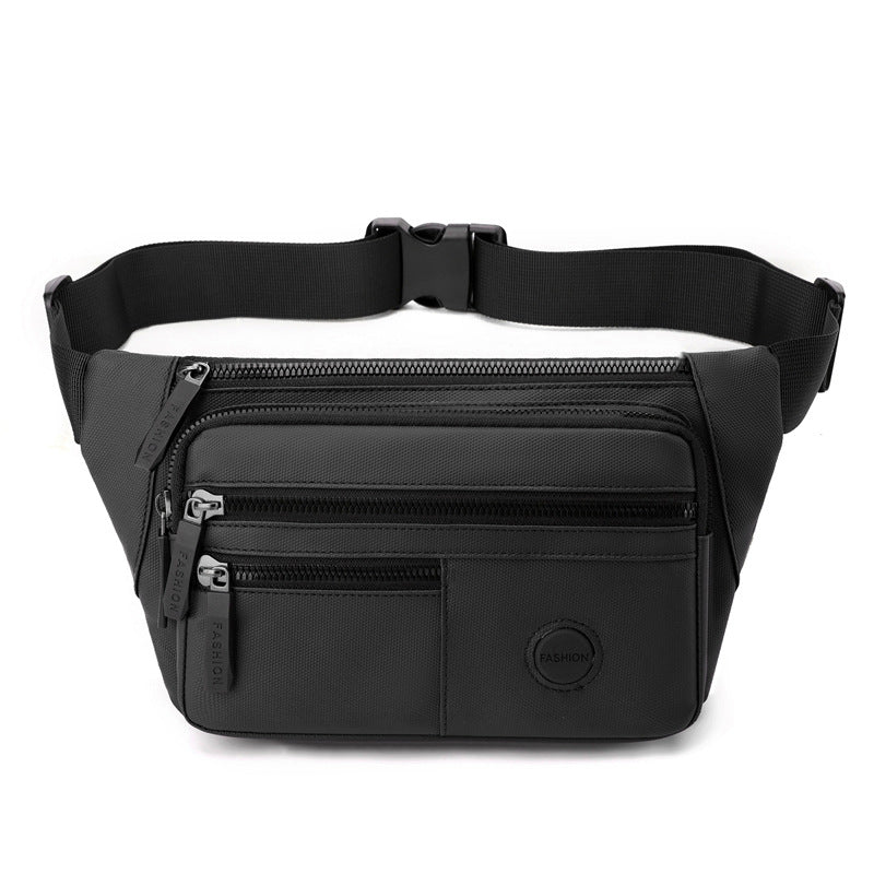 Cross-border new sports fanny pack casual simple leather film men's shoulder messenger bag large capacity multi-layer portable breast bag