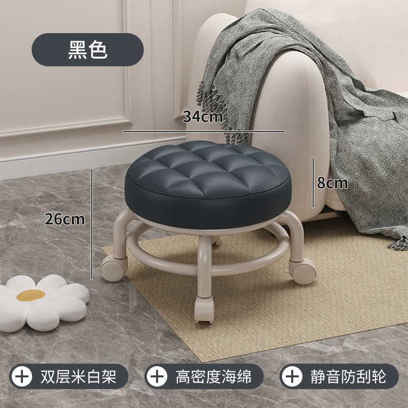 Pulley low stool with universal wheel small stool for home beautiful sewing kids toddler changing shoes wiping floor coffee table baby round stool