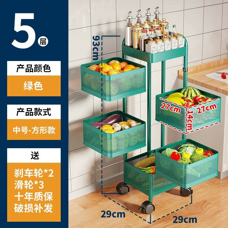 360-degree rotating vegetable organizer, kitchen floor-standing multi-tier round storage rack, dedicated basket storage for vegetables