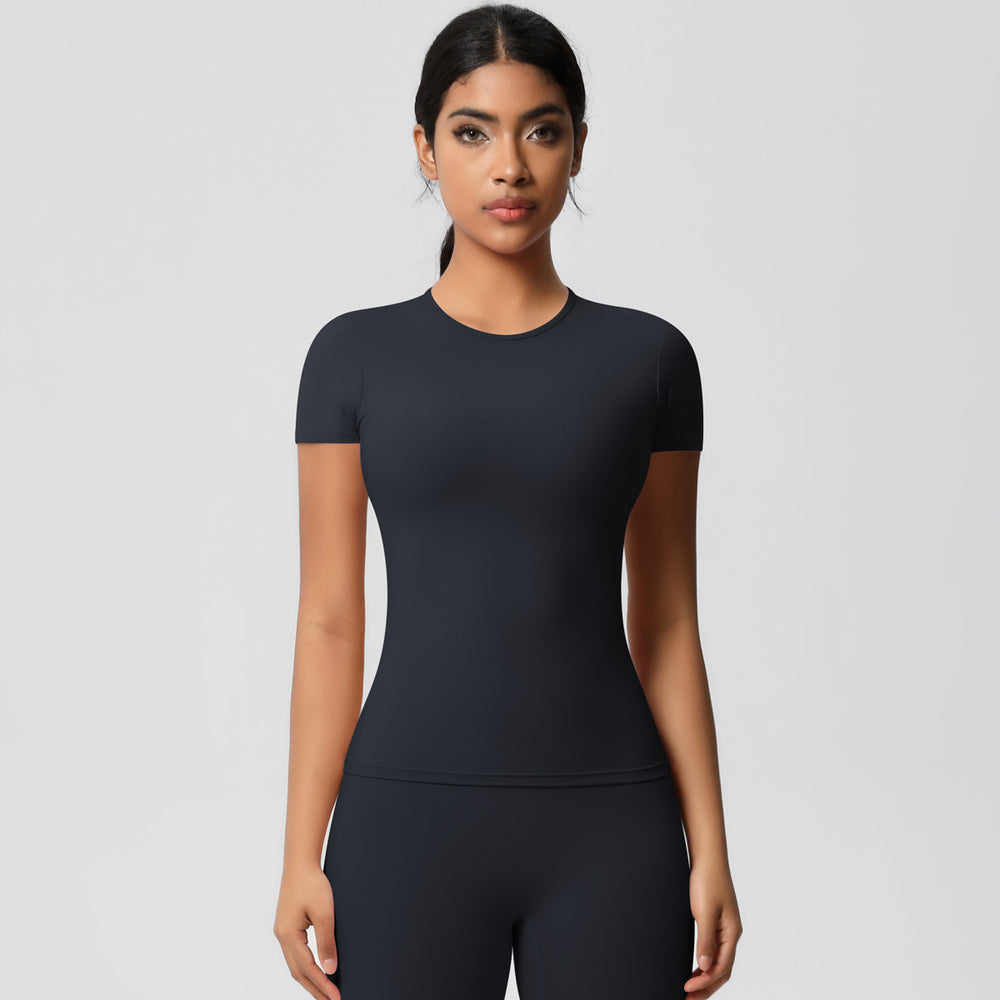 Naked feeling brushed tight short sleeve t-shirt quick-drying breathable sports tops yoga clothes outdoor casual running fitness clothes