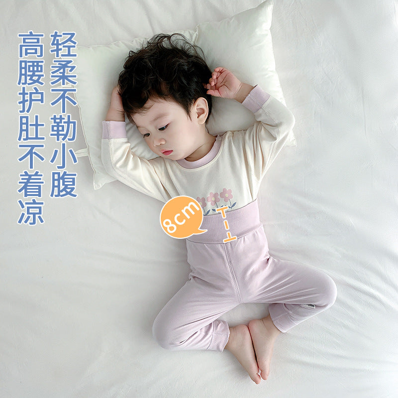 Baby heattechintimatessuit autumn clothes long-sleeve pure cotton infant high waist belly protection suit kids separates bottom spring & fall