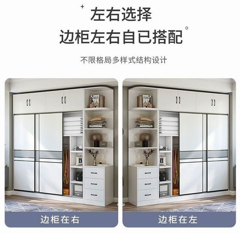 Solid wood wardrobe for home bedroom storage, sliding door, suitable for rental properties, small apartments, and kids' rooms - large capacity