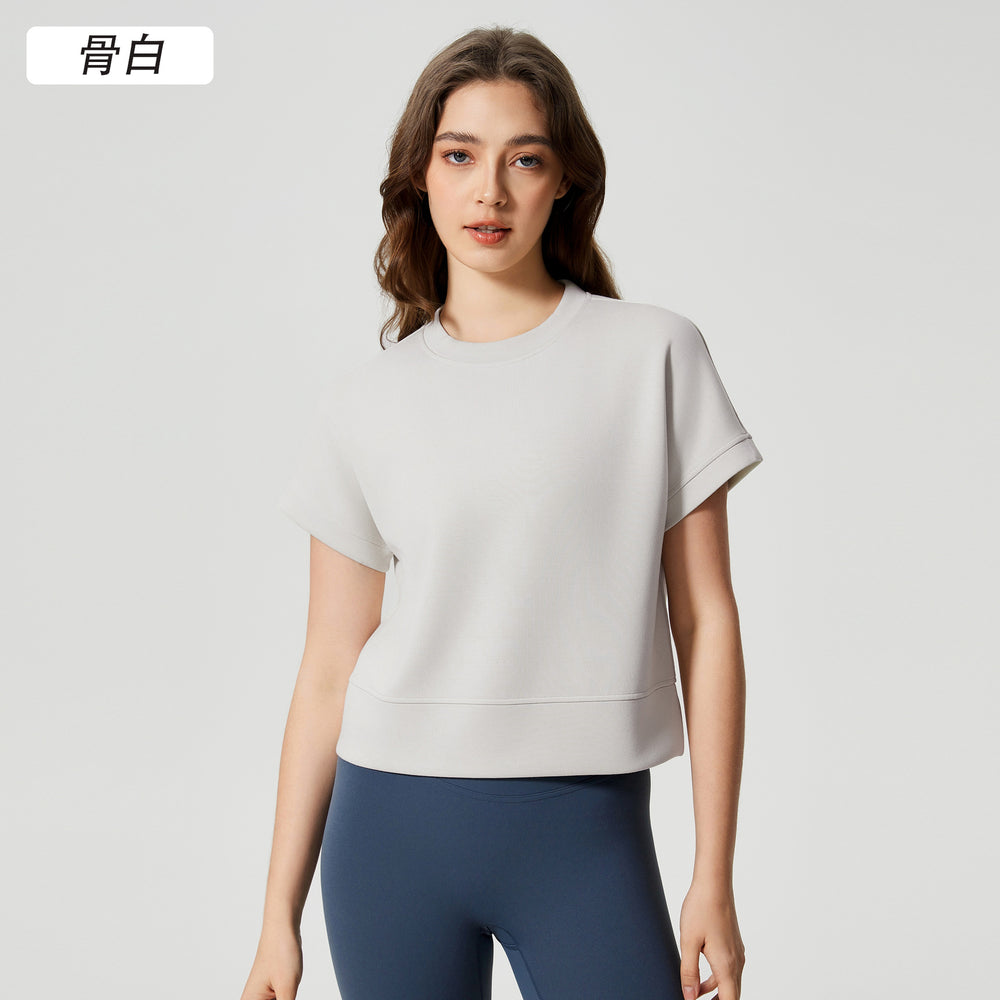 Summer new round neck loose running sports short sleeve women's cropped drop shoulder fitness yoga t-shirt d25022