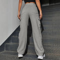 Amazon tiktok pinduoduo export cross-border fashion women's gray multi-pocket hole wide leg workwear pants