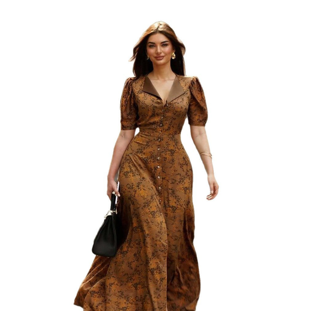 Cross-border  women's clothing 2025 new fashion temperament lapel neck versatile cardigan dress lace-up waist dress