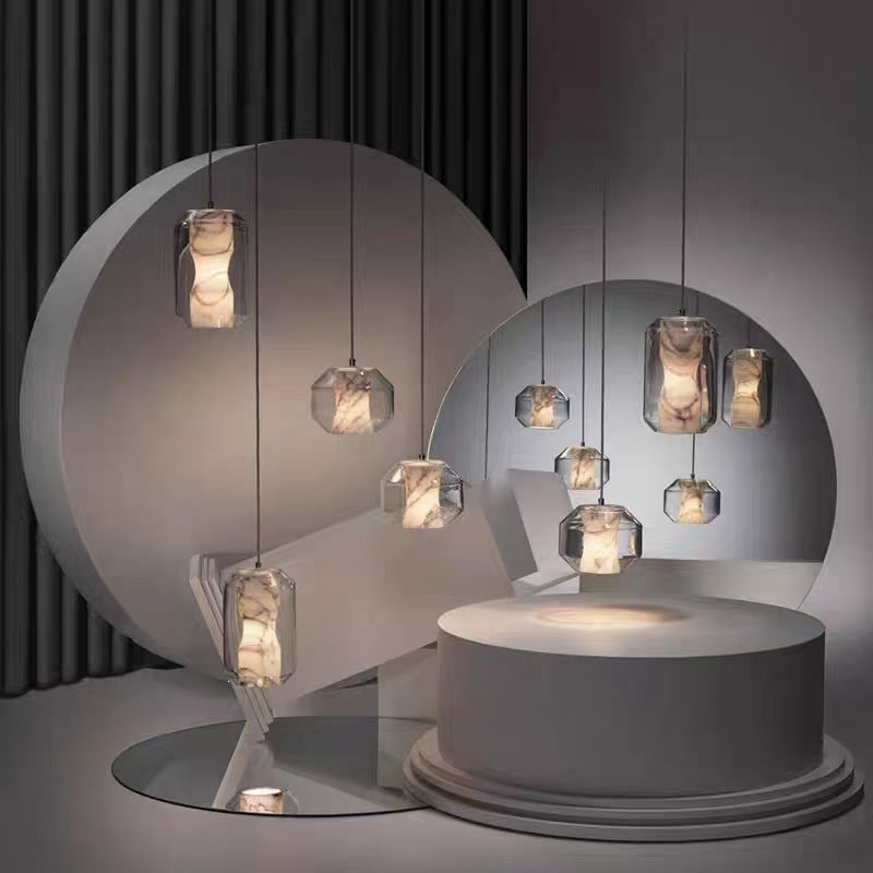 Minimalist marble single-head pendant light - modern & stylish for dining, bar, small bedroom, or bedside - designer lighting fixture for restaurants