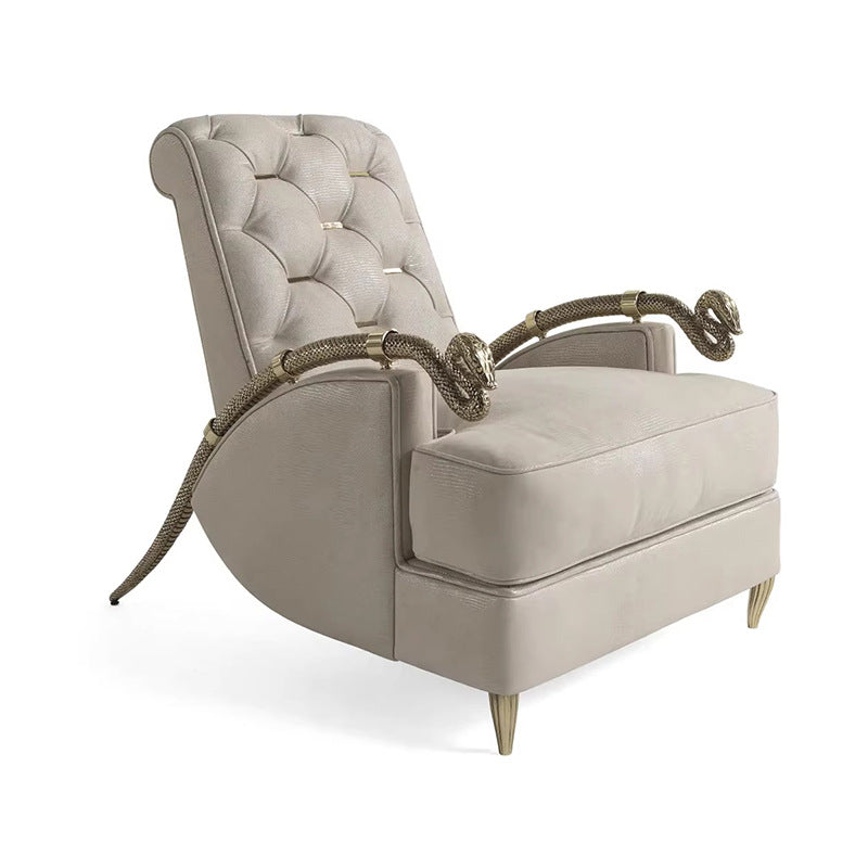 Italian accessible luxury pure copper snake-shaped armrest pull button casual chair house luxury living room brass single sofa back chair