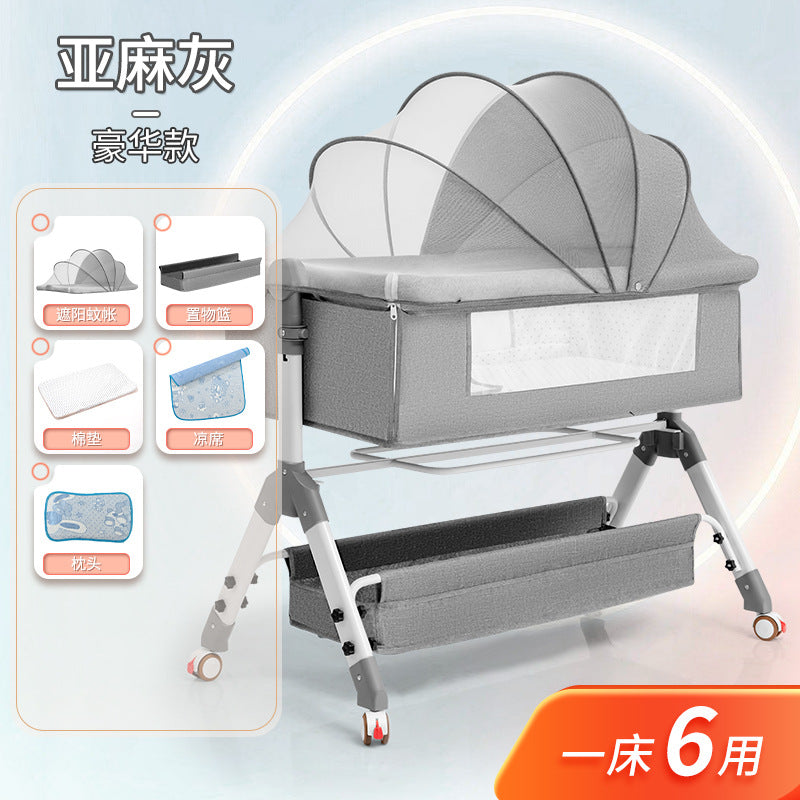 Baby crib newborn bed splicing large bed baby rocking bed bb children's bed cradle bed multifunctional movable foldable