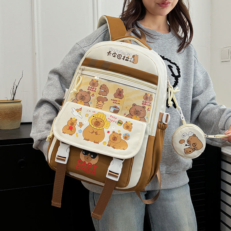 New Kapibara schoolbag cute cartoon primary and secondary school backpack large capacity burden reduction Japanese leisure backpack