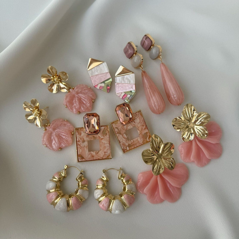 European and american cross-border jewelry: pink sweet earrings, floral teardrop fashion, elegant and fresh, high-end stud earrings for women