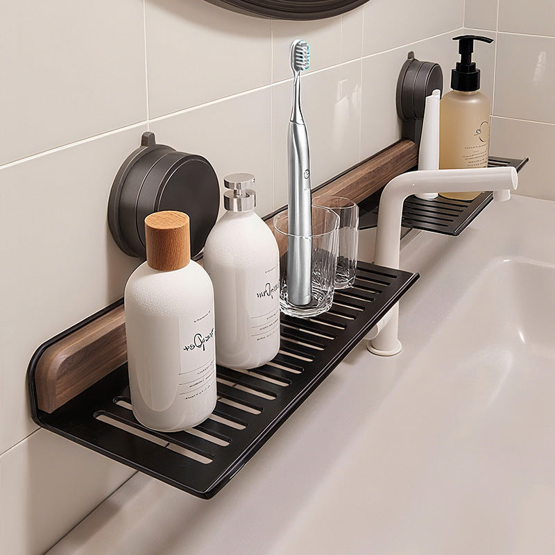 Walnut bathroom mirror front faucet storage rack suction cup no punch bathroom wash basin wall hanging storage rack