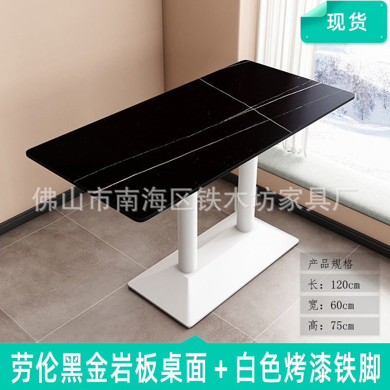 Customized commercial slate dining table simple table bar milk tea fast food restaurant canteen rectangular table apartment negotiation table and chairs