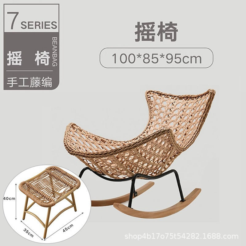 Rocking chair recliner - adult size, sleepable, single seater, rattan woven, balcony lounger, bedroom leisure, home use lazy sofa