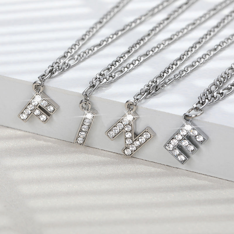 Minimalist micro-paved zircon stainless steel chain letter couple bracelet - 26 english alphabet pendant - lightweight luxury niche design