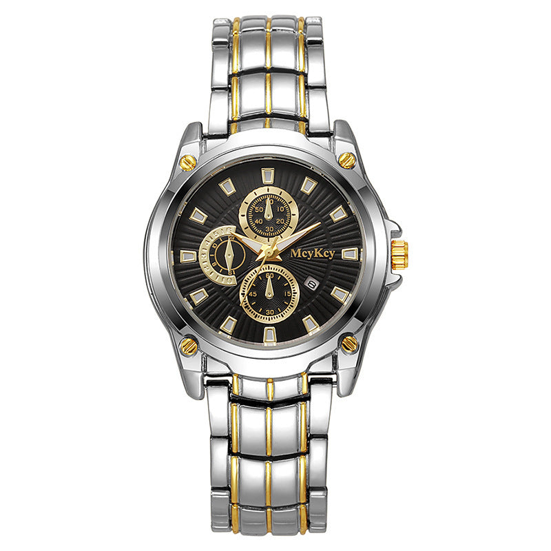 New arrival cross-border alloy couple steel band watch classic business three-eye large dial waterproof quartz watch manufacturer wholesale
