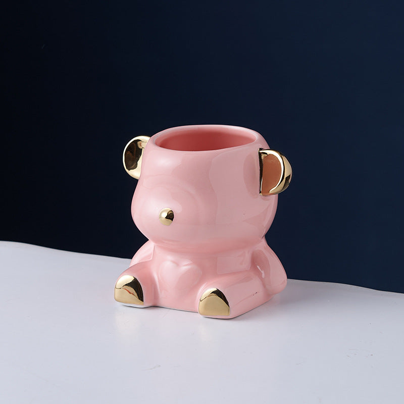 Bear fruit fork suit high-looking electroplated ceramic storage jar stainless steel fork spoon combination fruit pick jar wholesale