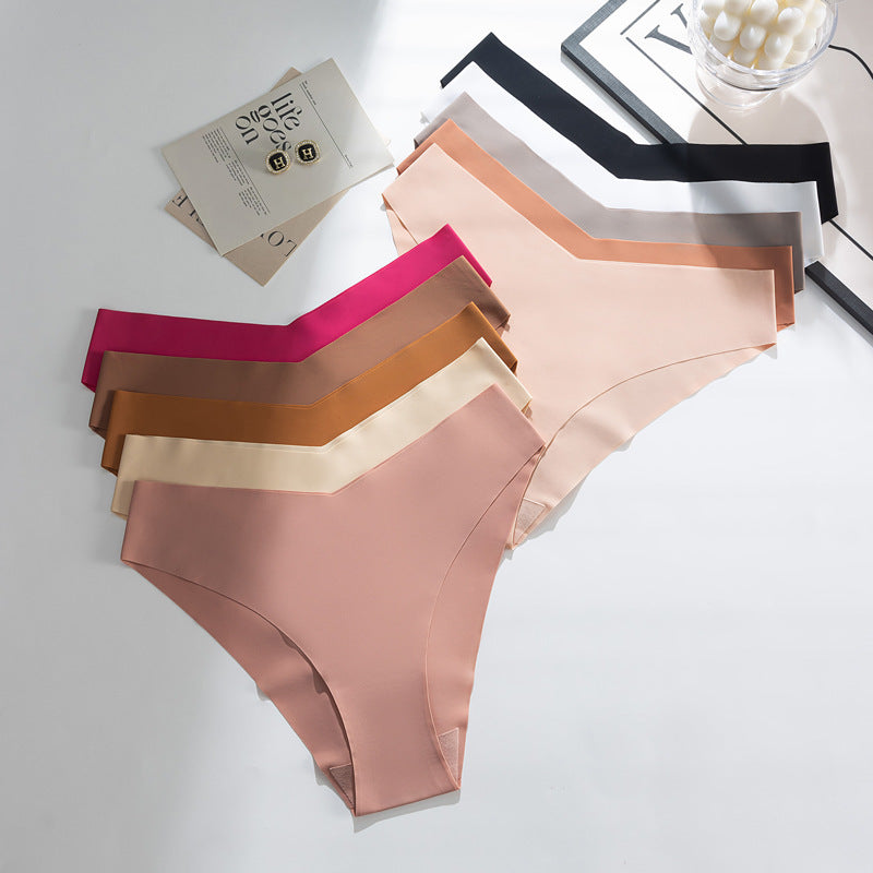 Fashion cross-border multi-color ice silk v-shaped seamless ice silk women's low-waist briefs breathable quick-drying sports underwear for women