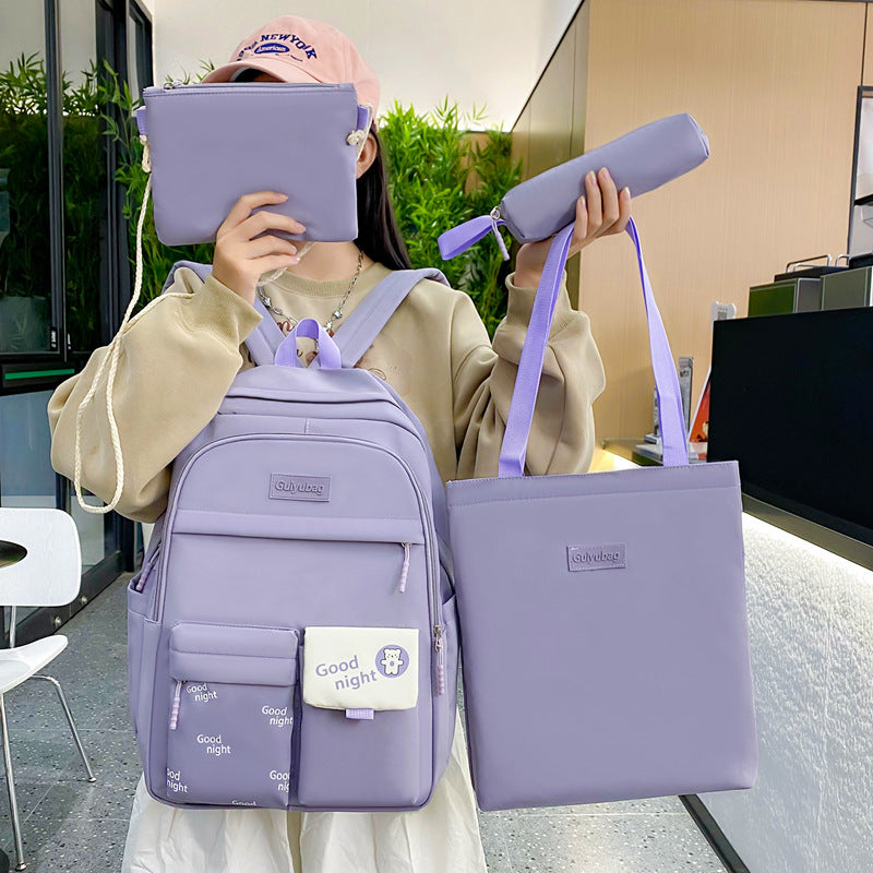 School season primary and secondary school students schoolbag make-up bag four-piece Korean version small fresh large capacity backpack student schoolbag