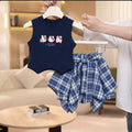 【dropshipping】summer  tank top set - sleeveless new girls' summer outfit with stylish printed cartoon mini skirt