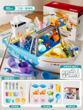 【deluxe 30-piece charging set】blue - water play boat (3-in-1 dishwasher, water play park, recirculating water outlet, storage)