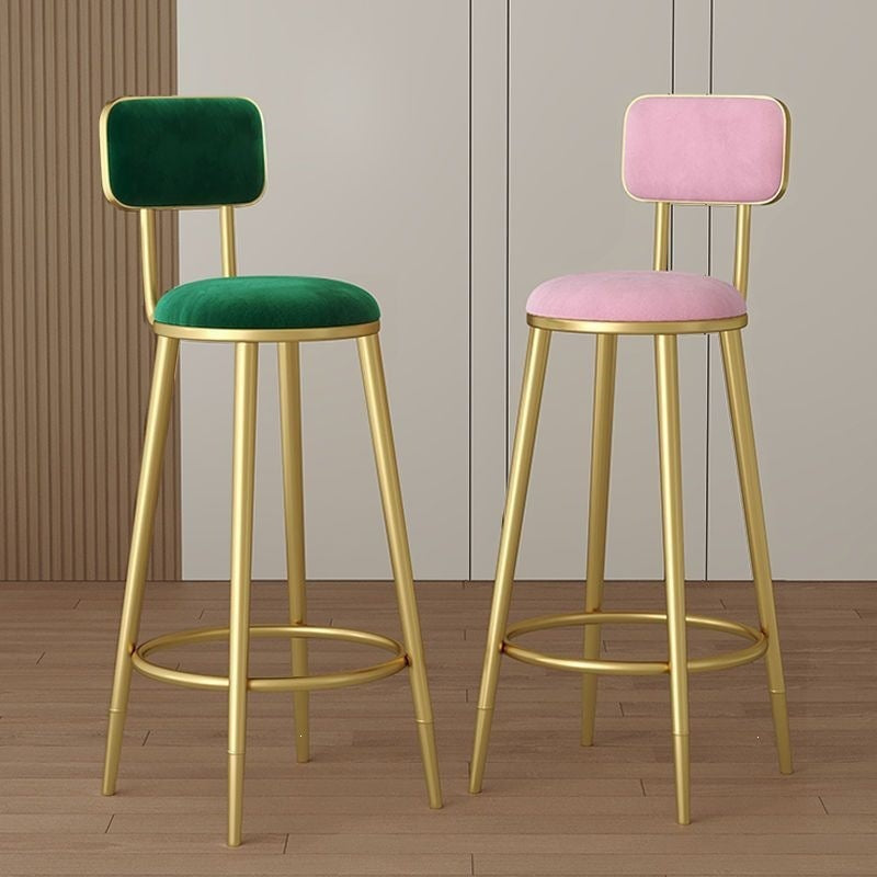 Minimalist modern high bar stool - nordic style gold-tone luxury iron backrest chair for bar, ktv, and counter seating