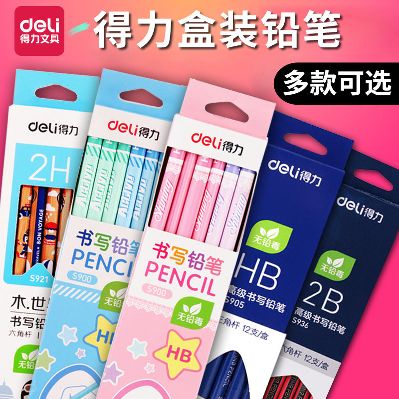 Deli hole pencil 2B pencil box with writing pen HB children's correction student pencil set stationery wholesale