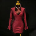 women's shimmering silver thread mini dress long sleeve bodycon party dress -  bestseller