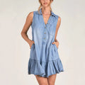 cross-border summer sleeveless fashion trendy ins style loose denim dress pleated skirt women's clothing
