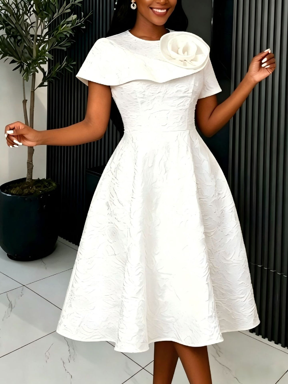 new arrivalelegancefashiondress a swinghigh waist jacquard stereo applique dresspartydresses