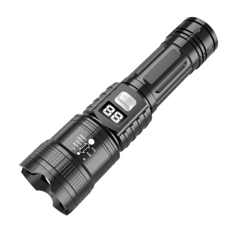 Cross-border strong light flashlight Retractable zoom digital flashlight Outdoor portable multi-function long battery life flashlight