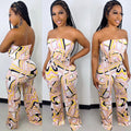 European and american cross-border women's fashion:  new sexy printed off-the-shoulder wide-leg jumpsuit