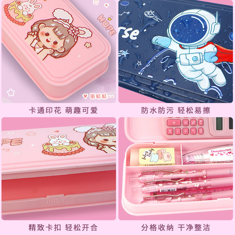 Primary school students stationery box wholesale children cartoon girl cute astronaut pencil case large capacity multi-functional pencil case