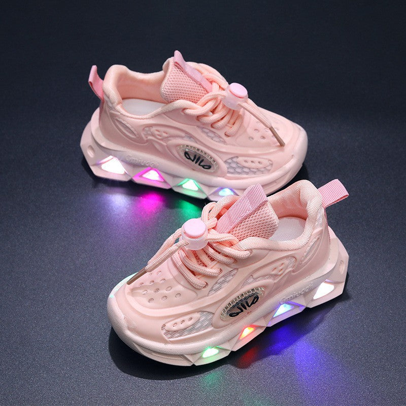 Autumn children's light-up shoes: boys' and girls' glowing sneakers, kids' mesh shoes, non-slip soft sole flashing athletic casual shoes