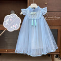Girls' dress : new chinese style, chinese knot button, tassel, mesh, flutter sleeve princess dress