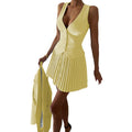 European and american cross-border  fashion two-piece set: women's v-neck single-breasted vest top and pleated mini skirt