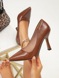 European and american style brown pointed-toe stiletto heels - women's patent leather elegant pumps, fashionable work shoes, banquet dress shoes