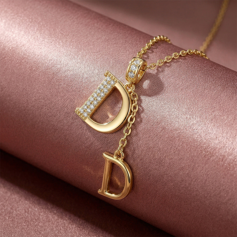fashion best selling copper inlaid zirconium letter necklace women's light luxury niche style easiest for match non-fading titanium steel clavicle chain jewelry