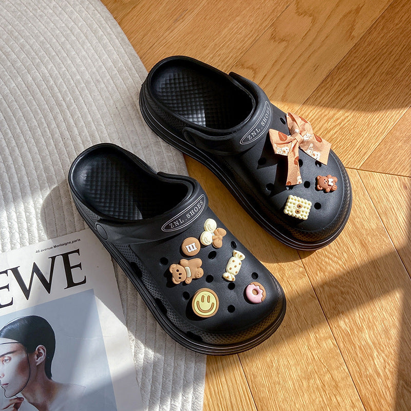 Best sellingthick sole crocs women's summer outwear k-style girl heart bows nurse baotou sandals and slippers wholesale