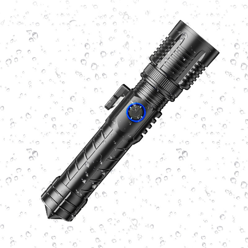 Cross-border new XHP-90 strong light telescopic zoom TypeC charging flashlight with broken window electric display LED flashlight