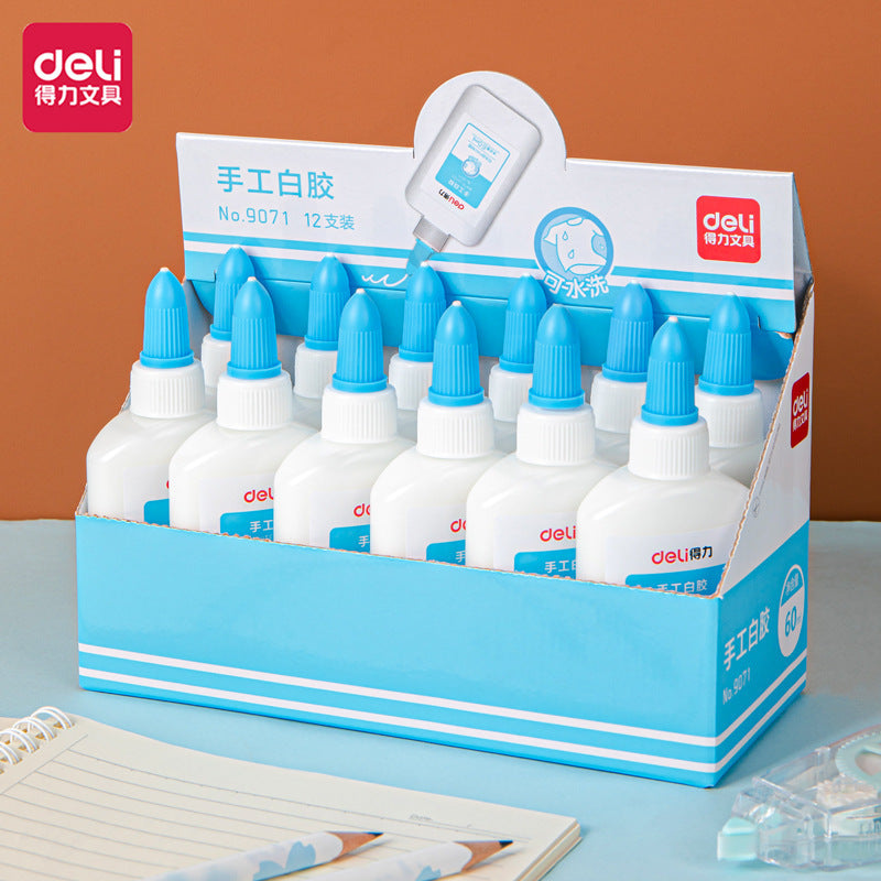 Deli white glue white latex water quick-drying latex 60ml children's DIY woodworking glue kindergarten handmade glue wholesale