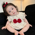 Newborn baby summer romper - lightweight newborn bodysuit - sweet & cute polka dot bowknot onesie for baby girls
