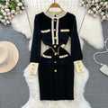 Autumn winter xiaoxiangfeng celebrity elegantcontrast colorlong sleeves round neck waist slimming look longa word knittingdress