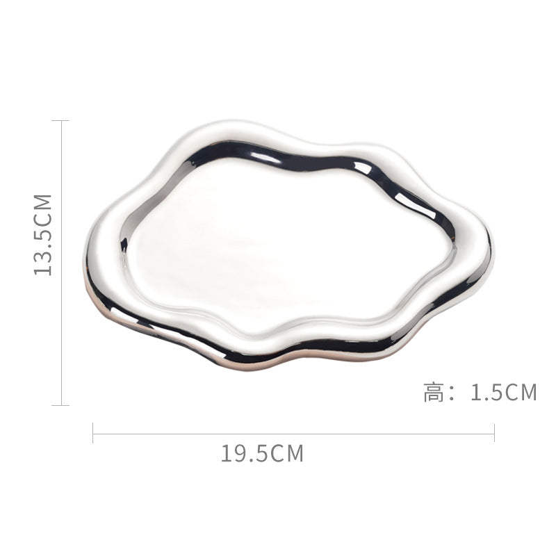 Byron ins electroplated silver tray photo props jewelry storage tray display tray accessible luxury ceramic jewelry ornaments