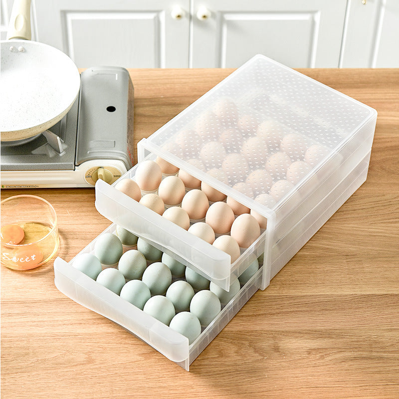 Egg storage box Household grid egg crisper Drawer type double-layer egg box Large capacity refrigerator food box
