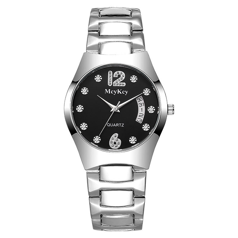 Mcykcy manufacturer's supply list: roman numeral diamond calendar solid tungsten steel two-tone deep waterproof men's watch - silver