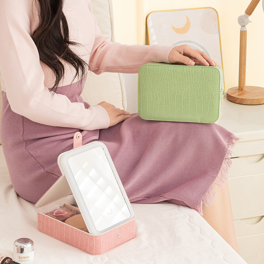 Cosmetics storage box Three-level light LED light Cosmetic bag Portable travel jewelry box Cosmetic mirror Dormitory storage box