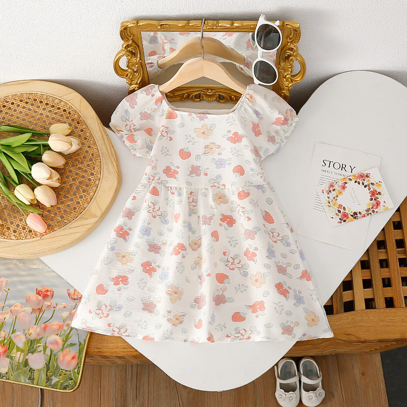 Girls' summer floral dress - trendy and stylish printed princess dress for little girls