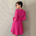 Export cross-border fashion for women in europe and america  fall and winter new arrival waist v-neck puff sleeve a-line skirt elegant mini dress